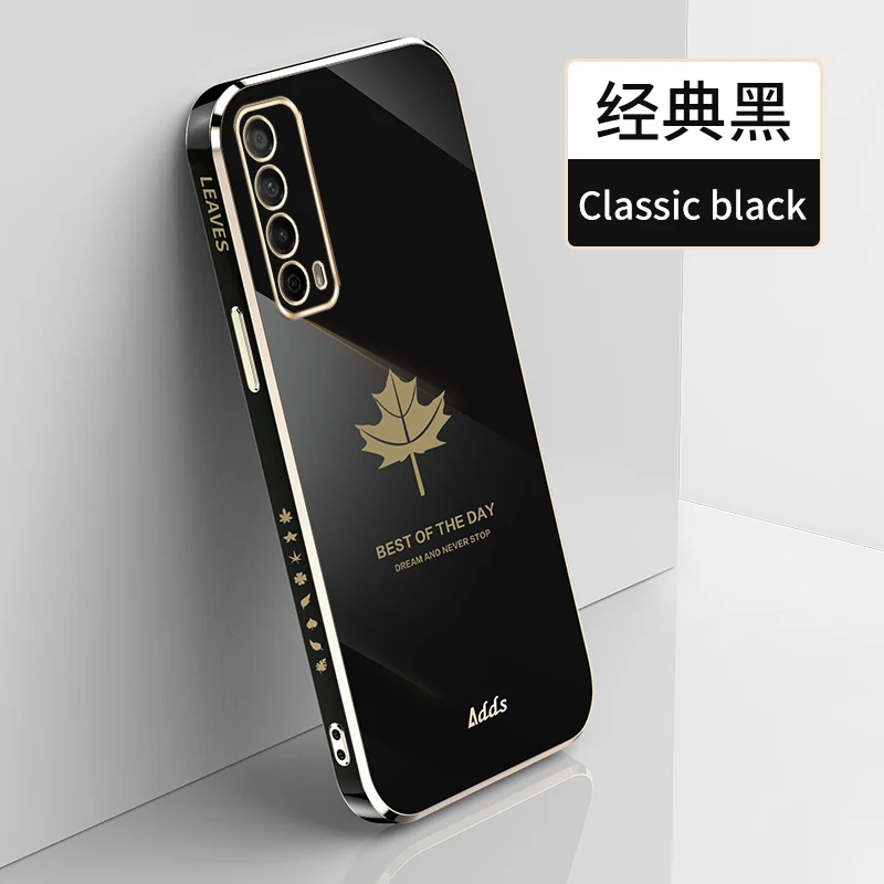 phone flip cover Luxury Square Maple Leaf Plating Silicone Case on For Huawei P Smart 2021 Y7a Coque Ultra-thin Soft Back Cover phone dry bag Cases & Covers