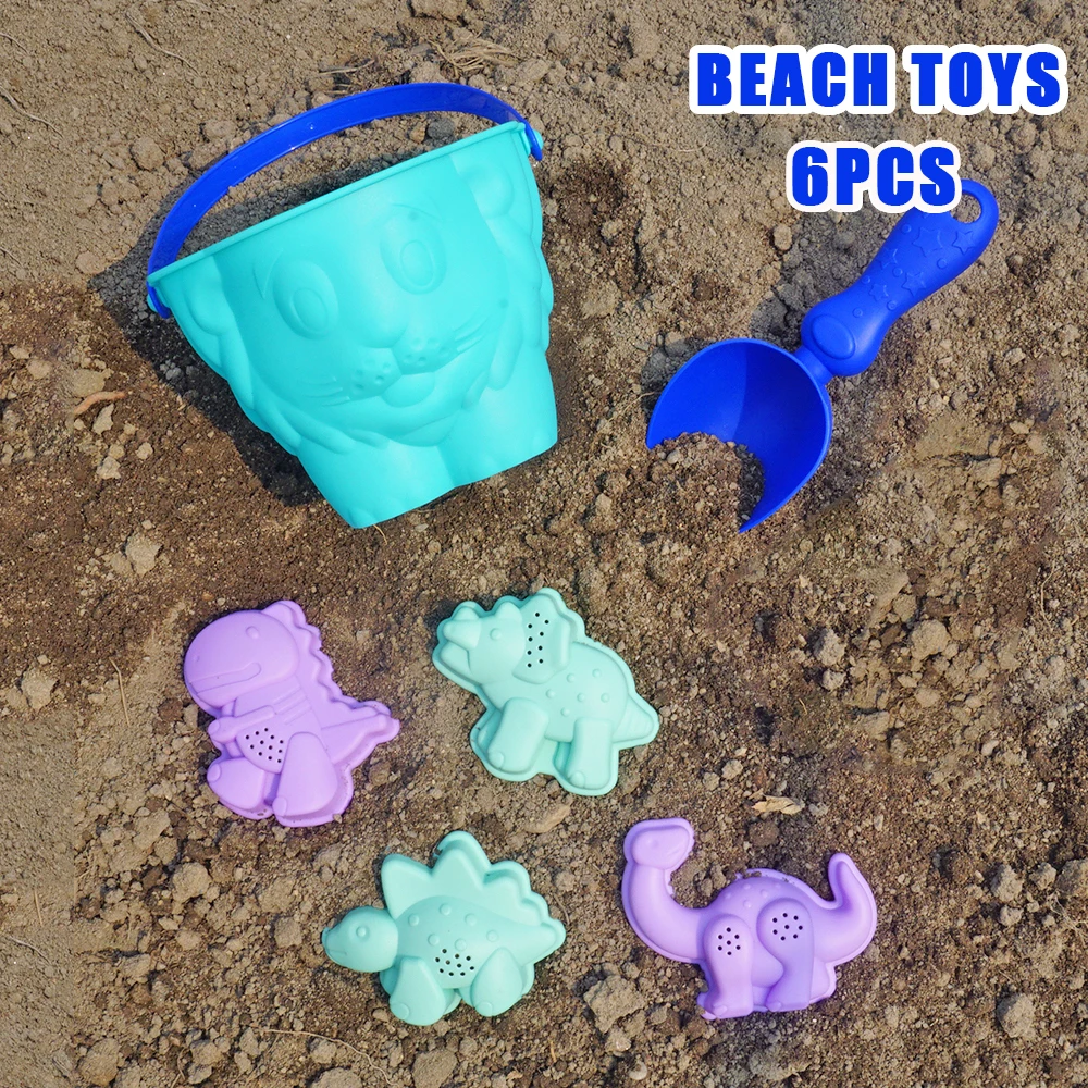 6PCS Beach Sensory Bucket Toy Cartoon Dinosaur Sand Plage Set Ocean Animal For Parent-Children Interactive Beach Water Play Toys 6