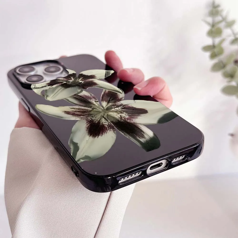 Lily Orchid Flower Print Phone Case - Shockproof Cover for iPhone 11-17 Series