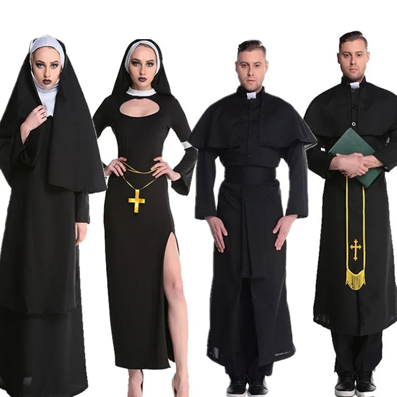 

Nun Sister Habit Costume Father Priest Bishop Christian Pastor Cosplay Easter Halloween Carnival Religious Fancy Party Dress Up