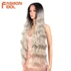 FASHION IDOL 36Inch Cosplay Wigs Synthetic Deep wave Lace Front Wigs For Black Women Ombre Blonde Heat Resistant Fiber Long Wavy 3