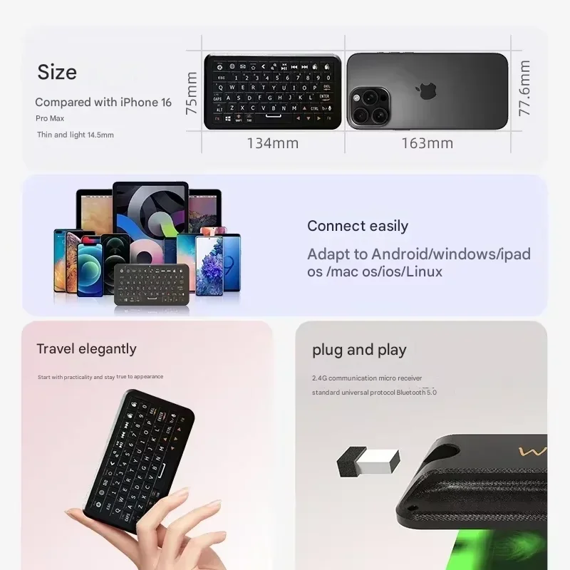 Winmaxle B1 미니 무선 블루투스 키보드 2.4G RGB 백라이트 휴대용 Type-C 썸 키패드 핸드헬드 다중 장치 호환