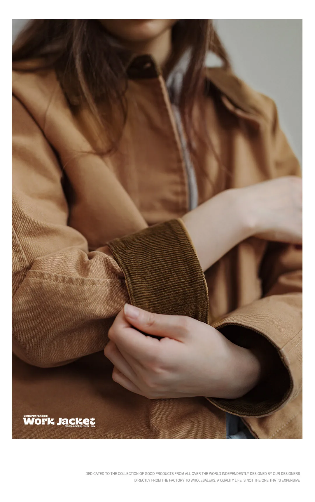 Maden Retro Khaki Corduroy Collar Jacket - side view