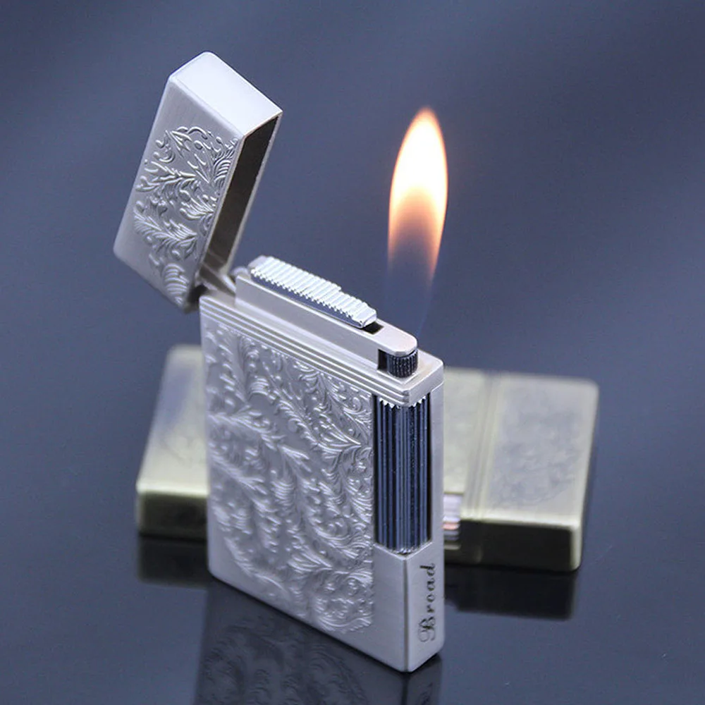 Vintage Metal Floral Pattern Bright Sound Gas Lighter Grinding Wheel Flint Cigarette Lighters Men Smoker Gadget butane gas lighter,cigarette lighter