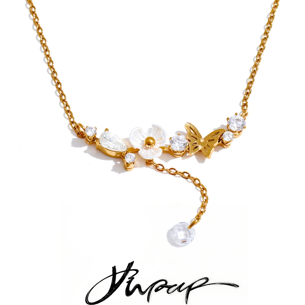Yhpup Korean Style Stainless Steel Resin Pendant Necklace