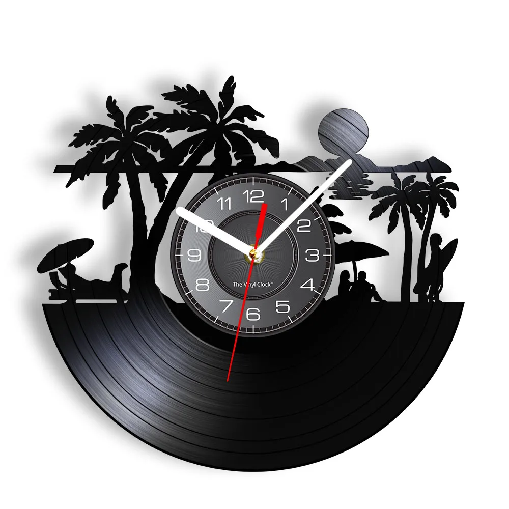 Summer Beach Home Decor Wall Clock Beach Scenery Vinyl Record Clock Sunny Beach Modern