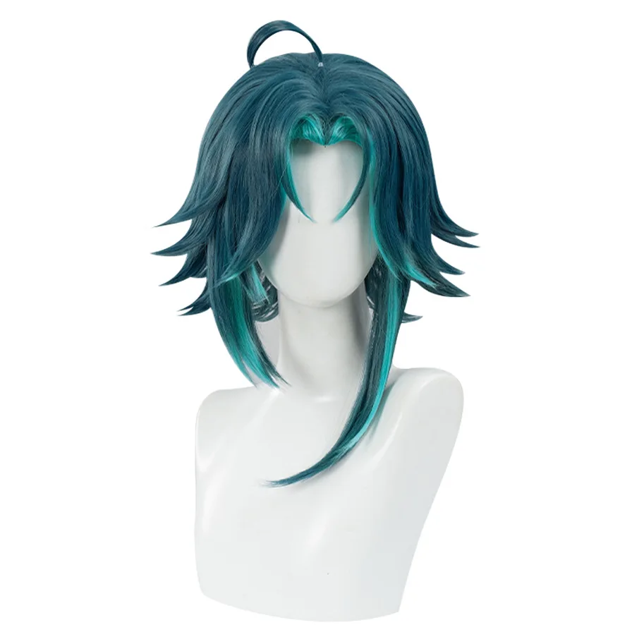 Xiao Cosplay Wig 40cm Short Green Anime Wigs With Stickers Heat Resistant Synthetic Hair Halloween Party Wig come with Wig Cap