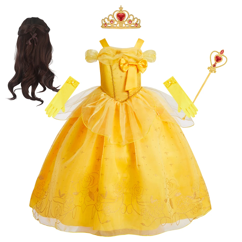 Children Dress Little Girls Beauty and the Beast Performance Sleeveless Dress Up Kids Princess Christmas Cosplay Dresses