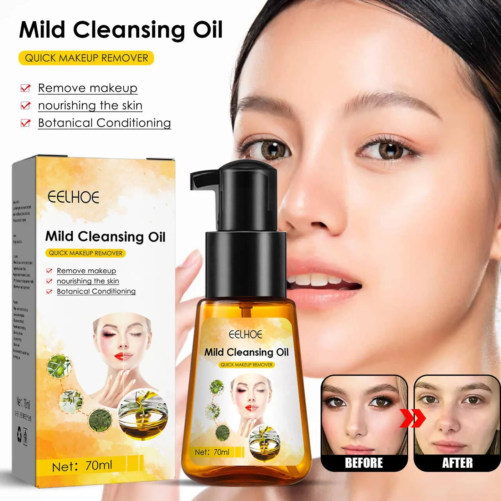 1pcs 70ml Facial Gently Cleansing Oil Deep Makeup Remover Moisturizing