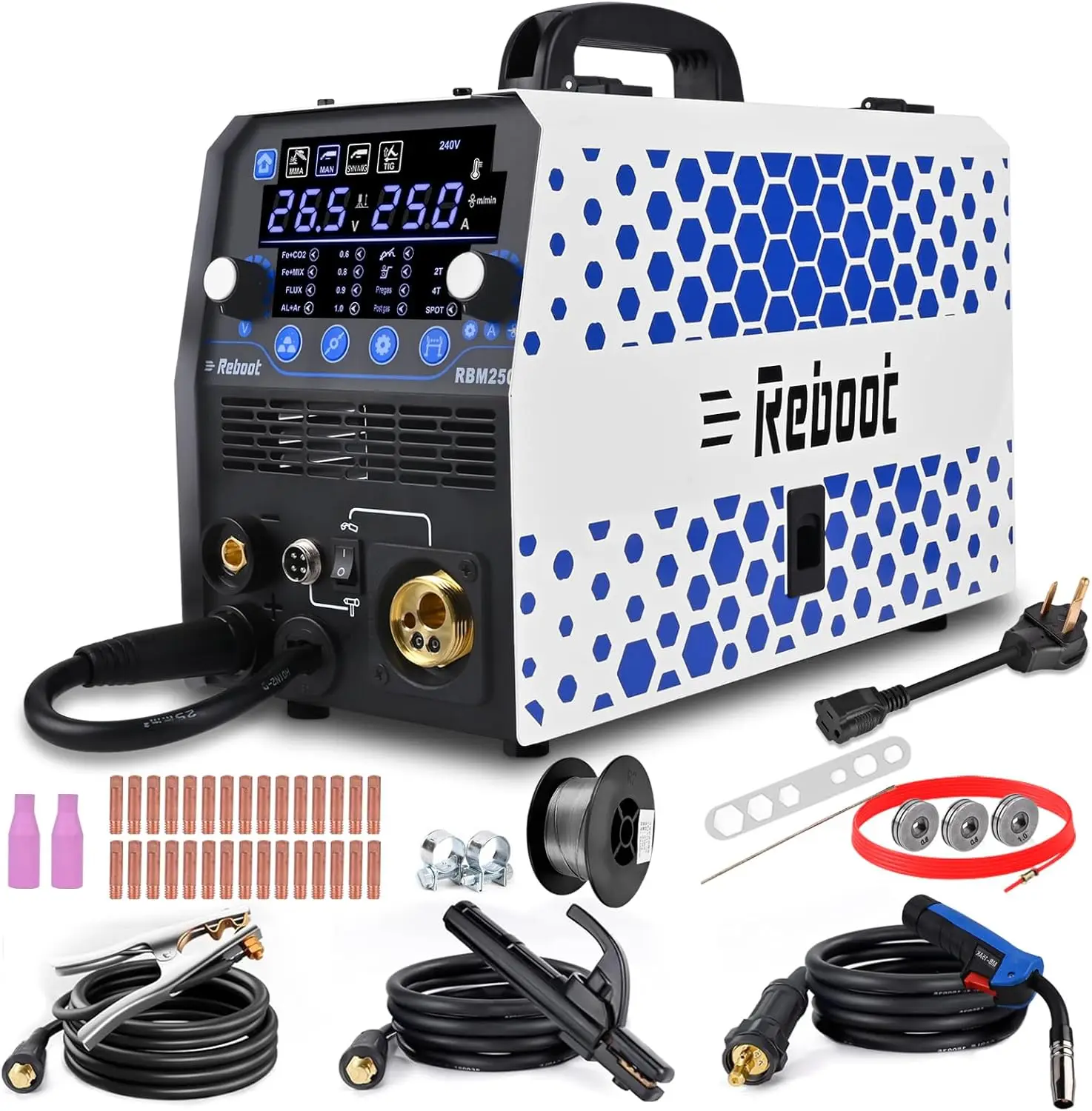 250Amp MIG Welder 6 in 1 Gas/Gasless Flux Core MIG/Stick/Lift TIG/Spot welding/Spool Gun 120V/240V Aluminum Multi Process