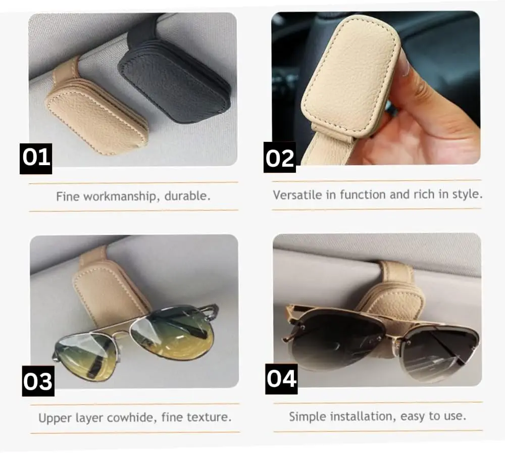유니버설 자동차 선글라스 홀더 자기 가죽 클립 카드 티켓 홀더 자동 썬 바이저 안경 상자 장식 액세서리