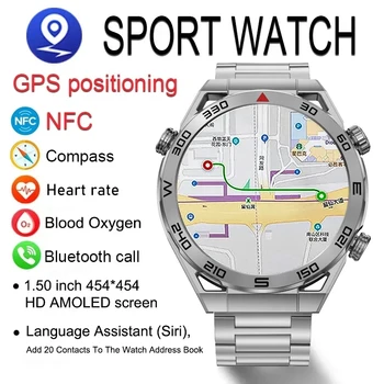 남성용 AMOLED 스마트 워치, IOS 안드로이드용, 맞춤형 다이얼 응답, 스포츠 GPS 트랙 나침반, NFC IP68 방수 스마트 워치, 2024 신제품