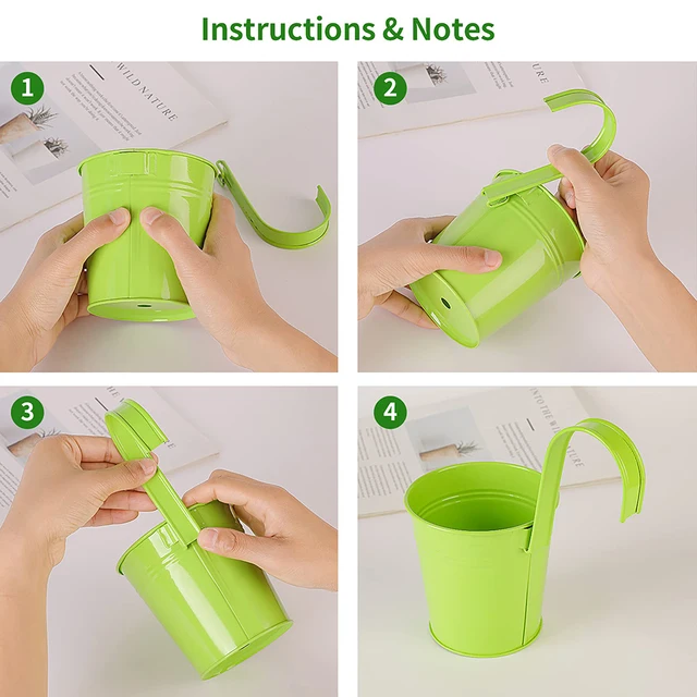 Fém Vas Függő Virágcserepek Vízelvezető Lyukkal És Leszerelhető Horgos Tartós Gyógynövény Edények Ültető Tökéletes Erkélykorláthoz - Image 5