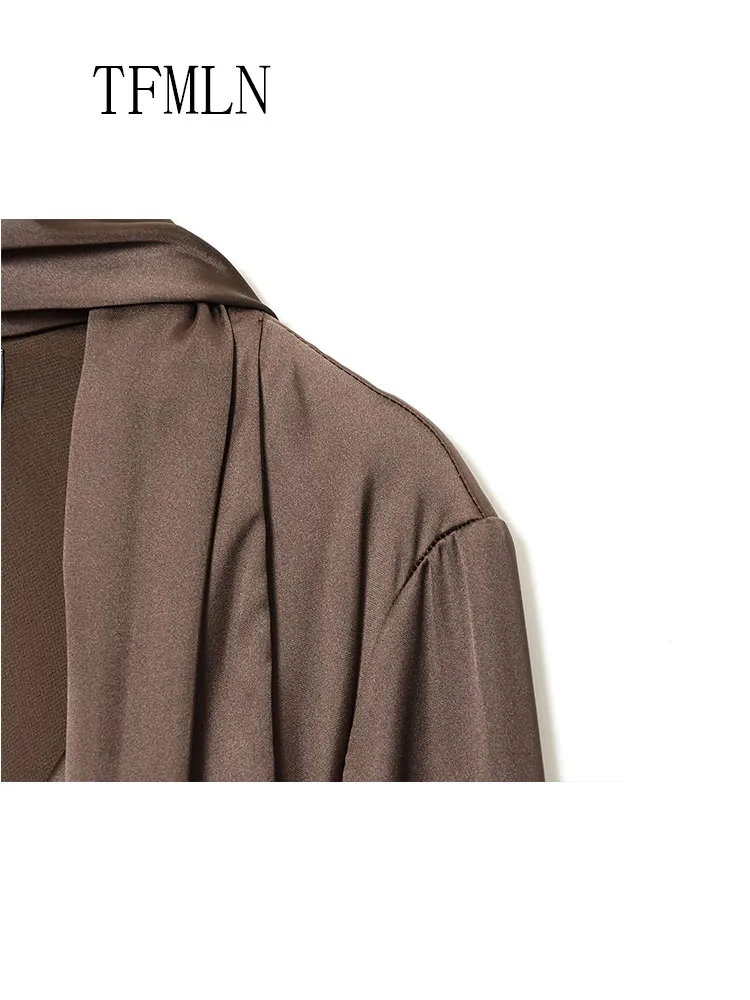 Elegant Women Causal Scarf Collar Dresses 2026 Spring Summer Long Sleeve Chic Date Night Mini Dress Retro Slim Party Dress