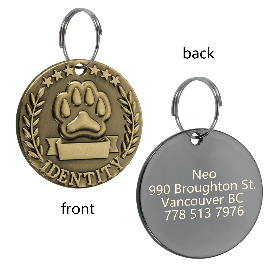 Customizable Engraved Pets ID Tag for Dog Cat Bronze Nameplate Tags Personalized Anti-lost Address Number Dogs Collar ID Pendant 