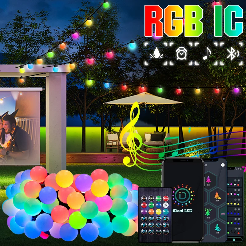 

RGB светодиодная гирлянда с шариками, умная сказочная лампа-Гирлянда для улицы, водонепроницаемая Гирлянда для сада, двора, украшение для свадьбы, вечеринки, Рождества