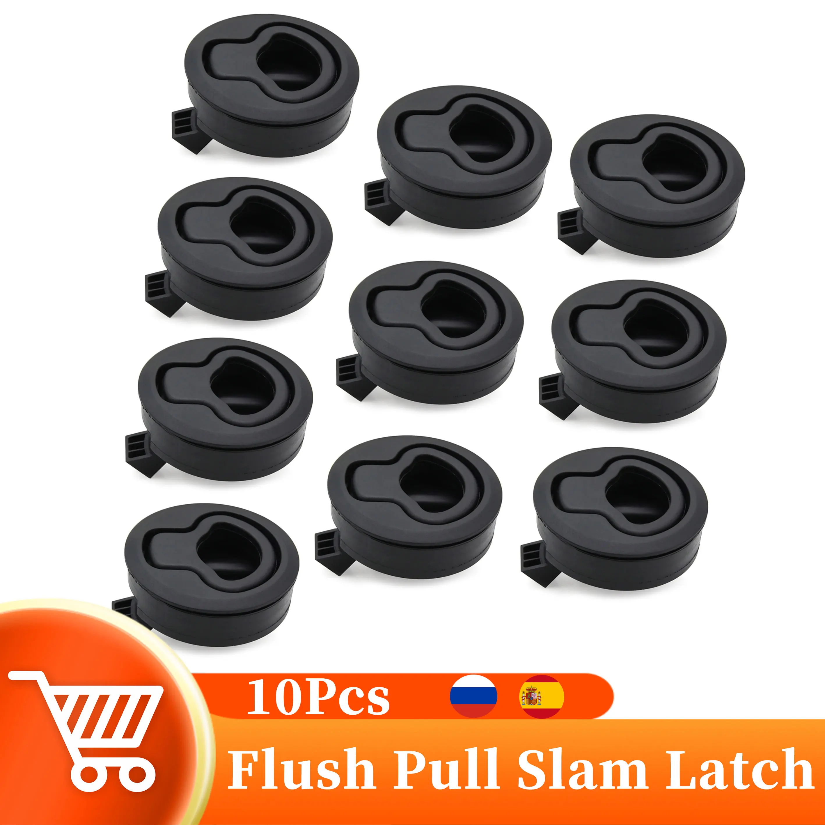 10Pcs Black Round Flush Pull Slam Latch Boat Deck Hatches Lift For Rv Yacht Marine Deck Hatches Locking Locker Yacht Accessories