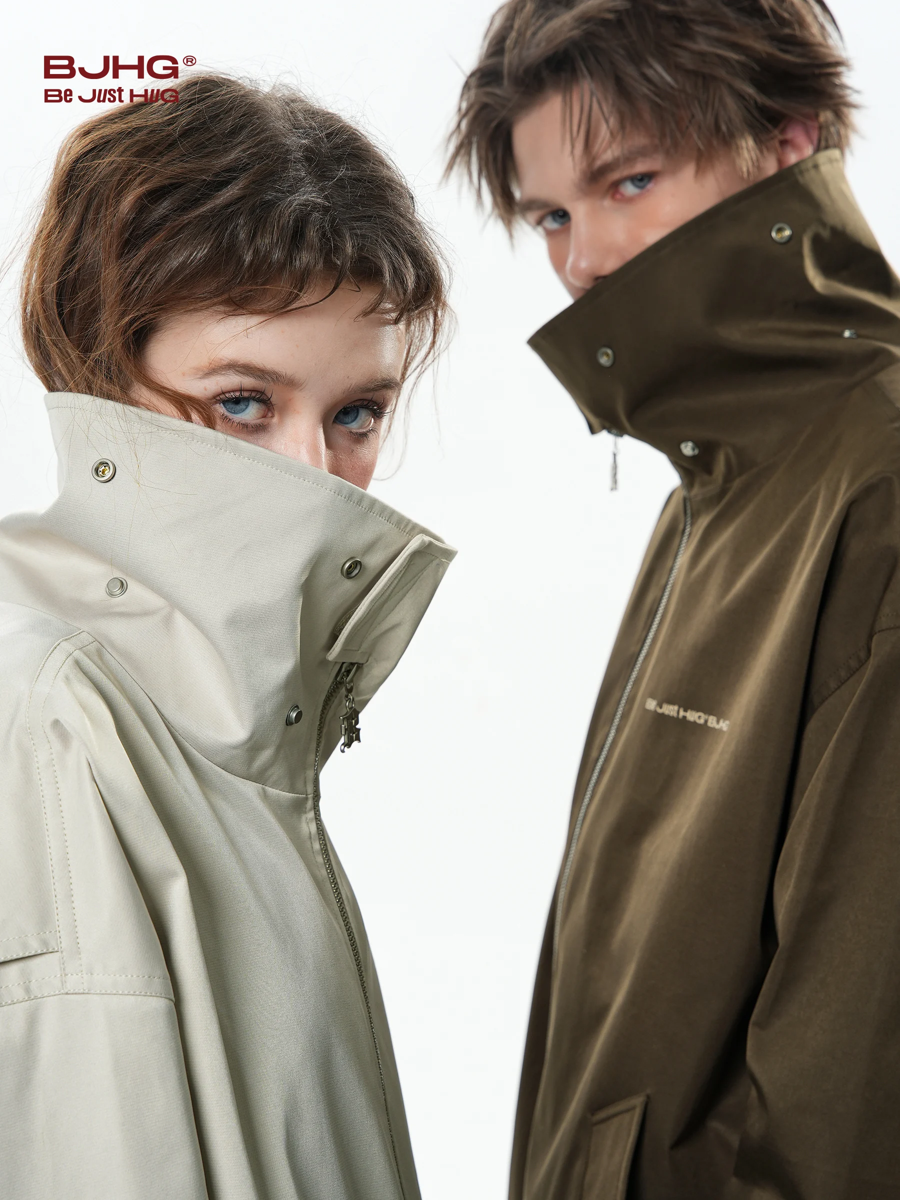 Stand-up Collar Jacket Couple's American Retro Loose Casual Windproof Solid Color Letter Printing Fashion Spring and Autumn 1Pc
