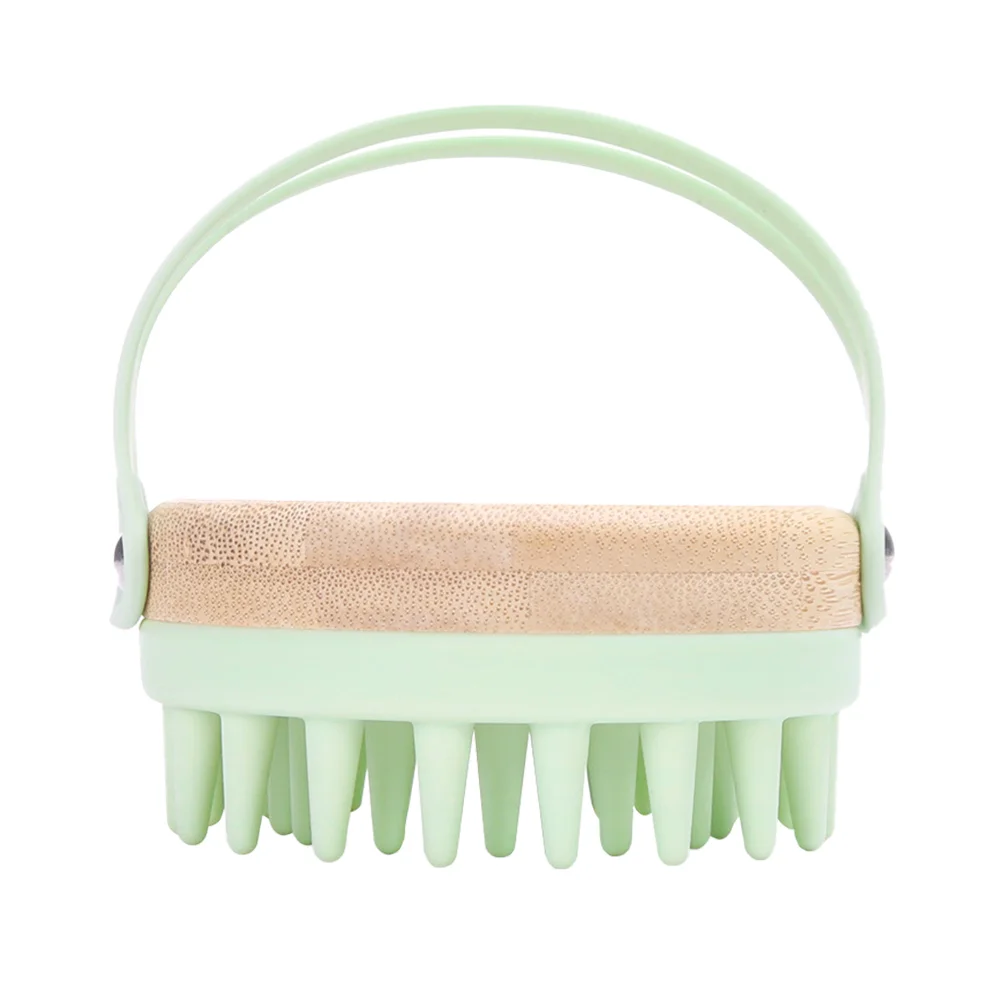 

Shampoo Brush Hair Scalp Scrubber Massager Exfoliate Massaging Silica Gel Bamboo