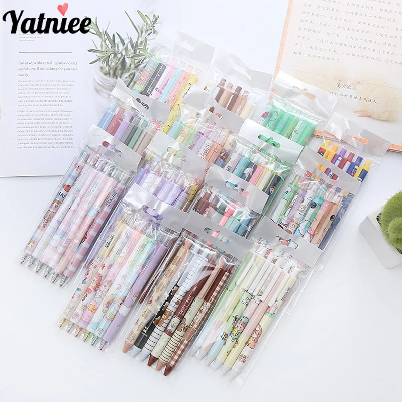 

Yatniee 6pcs Kawaii Gel Pen Set Cartoon Press Ballpoint Pen for Students Cute Gelpen 0.5mm Black Refill Office School Stationery