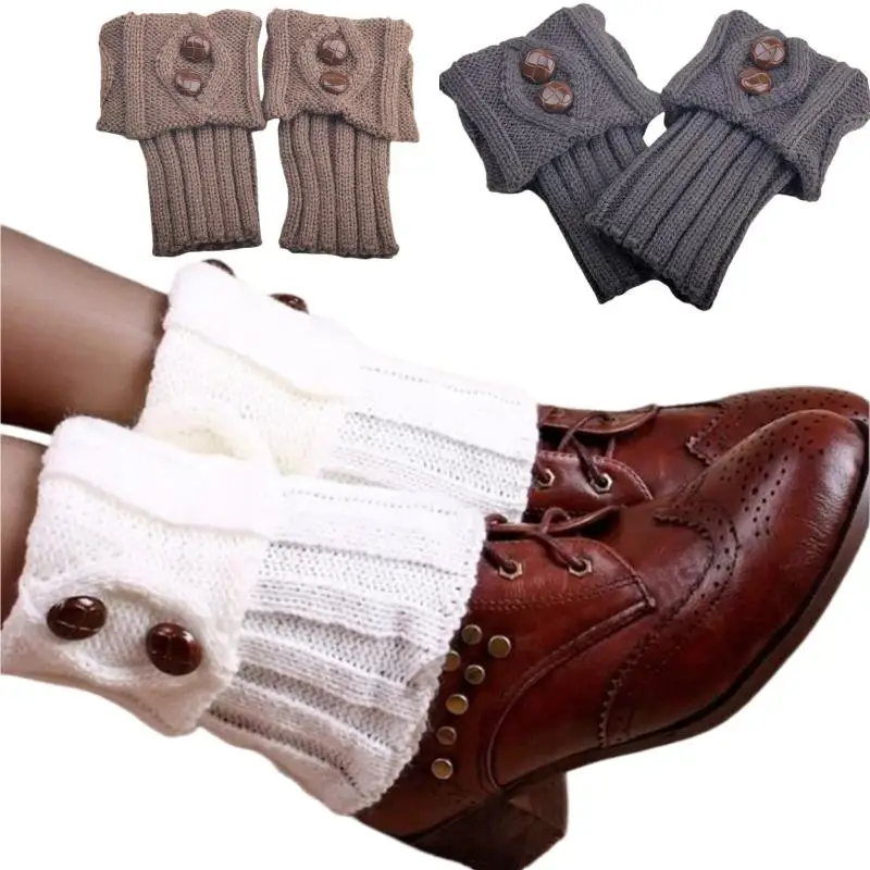 1 Pairs Autumn Winter Women's Short Rhombus Flip 2 Button Foot Warmer Knitted Fabric Socks Fashion Boot Cover Leg Warmers