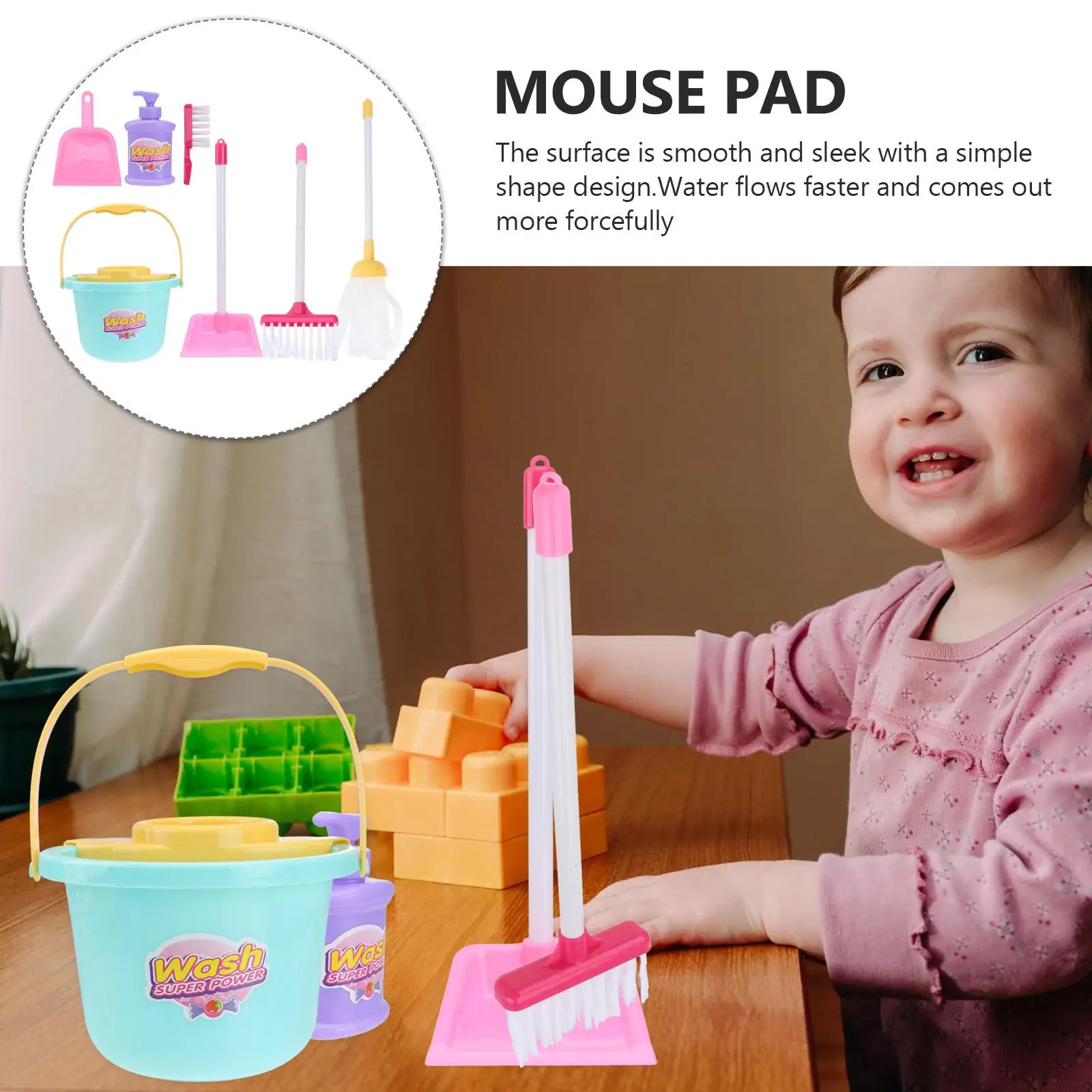 7Pcs Colorful Cleaning Toys Set Dustpan Broom Pretend Housework Toy Childrens Imitation Tool Housekeeping Plaything
