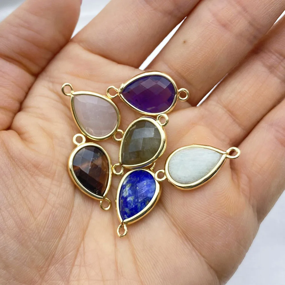 10Pcs 12x15mm  Crystal Glass Gold Plated Oval Connector Pendant For Necklace Bracelet Earrings Jewelry DIY