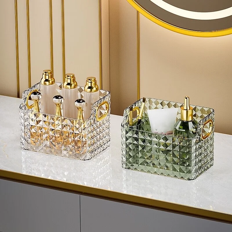 1pc accessible luxury mirror cabinet storage box bathroom transparent finishing washbasin makeup skin care storage basket