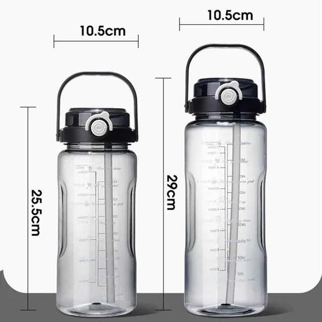 1.5/2 Liter Sport Straw Water Bottle with Time Scale Plastic Summer Cold Juice Water Cup Large Capacity Portable Water Bottles 3