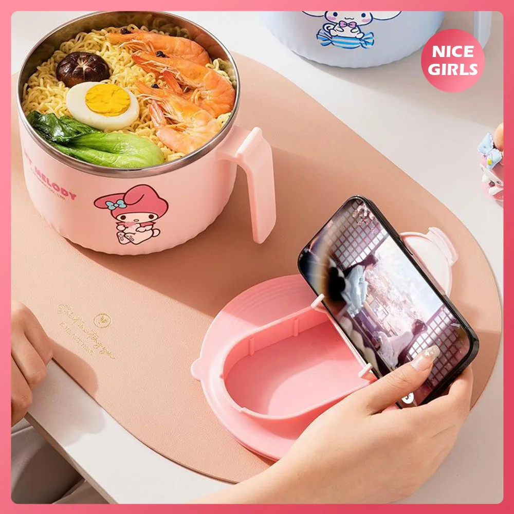 

Cute Hellokitty Mymelody Cinnamoroll Large-Capacity Stainless Bento Box Fruit Ramen Bowl Portable Tableware Dormitory Rice Bowl