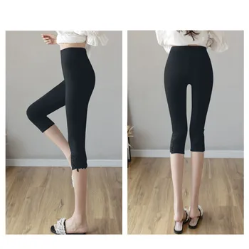 Female Slim Fitting Lace Outer Bottoming Seventh Trousers Casual Comfortable Breathable Black White Gray Summer Versatile Pants 5
