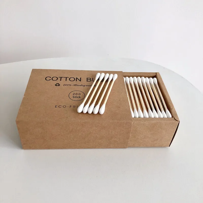 100/200pc Double Head Cotton Swab Bamboo Wood Sticks Disposable Buds For Beauty Makeup Nose Ears Cleaning cotton swabs