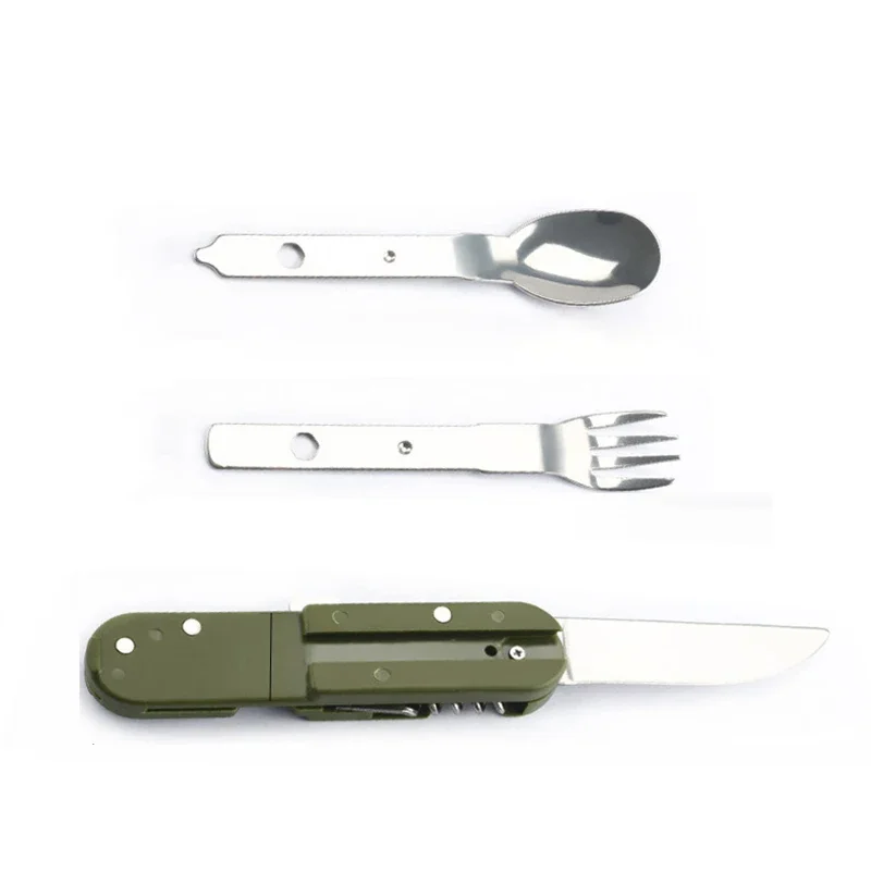 Camping Cutlery Stainless Steel Folding Knife Fork Spoon Portable Outdoor Tableware Camping Equipment Camping Cutlery