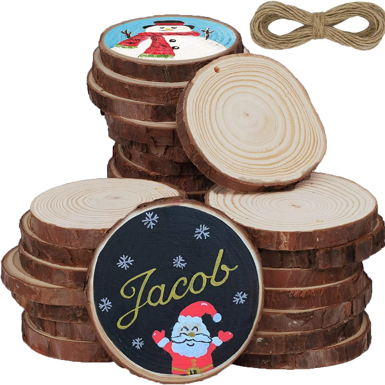 

20pcs Christmas Wood Ornaments with Hole,Wood Coasters, Craft Supplies for DIY and Christmas Ornaments Wedding Decorations