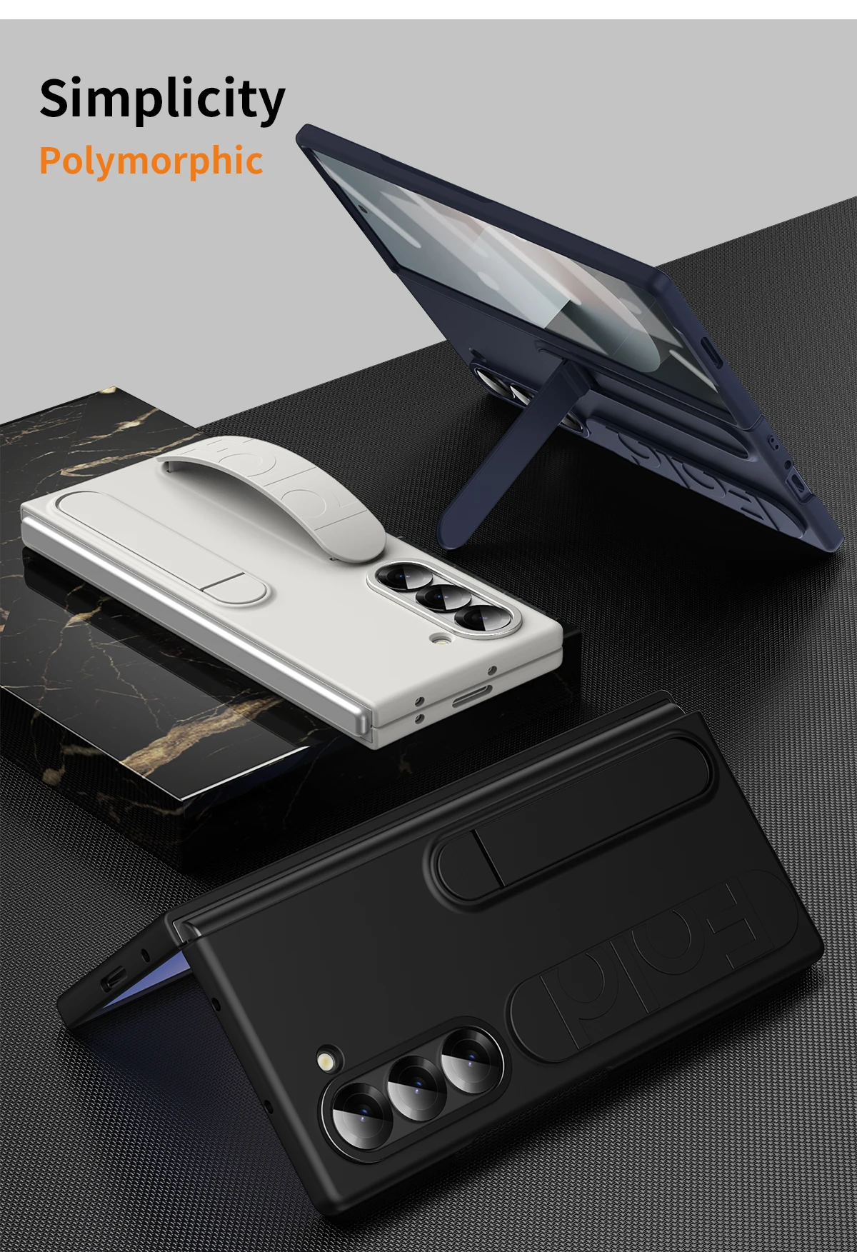 Custodia rigida in PC con retro in vetro satinato per Samsung Galaxy Z Fold 6 con pellicola in vetro per schermo, cinturino da polso, anello e supporto per telefono_voghion.com