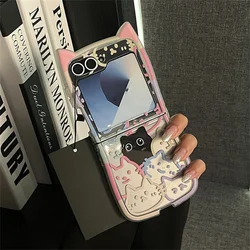 Korean Cute Cat Ear Edge Painting Shockproof Kitty Case for Samsung Z Flip 8 (A)