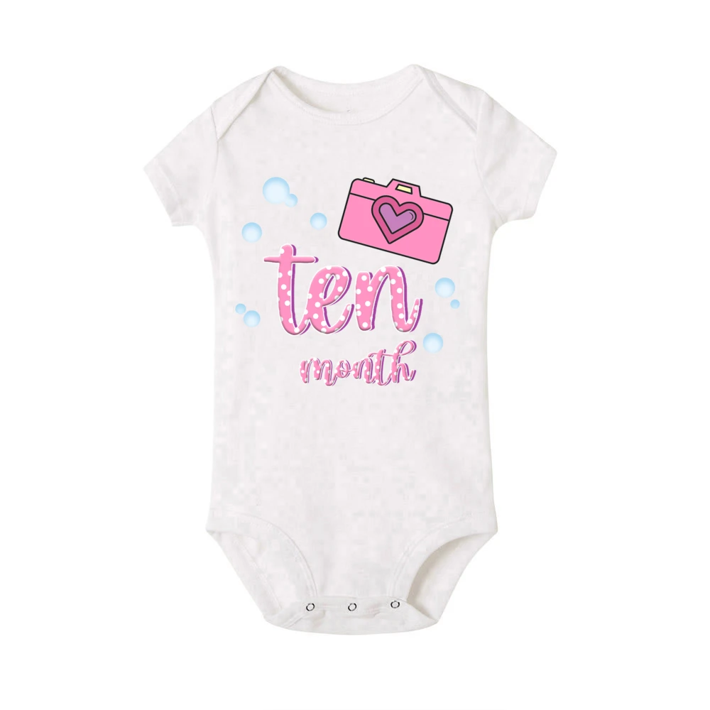 Baby Milestone Clothes Newborn 1-12 Monthly Milestone Bodysuit Babygrow Romper Infant Photography Prop Outfit Infant Shower Gift – Detail 12