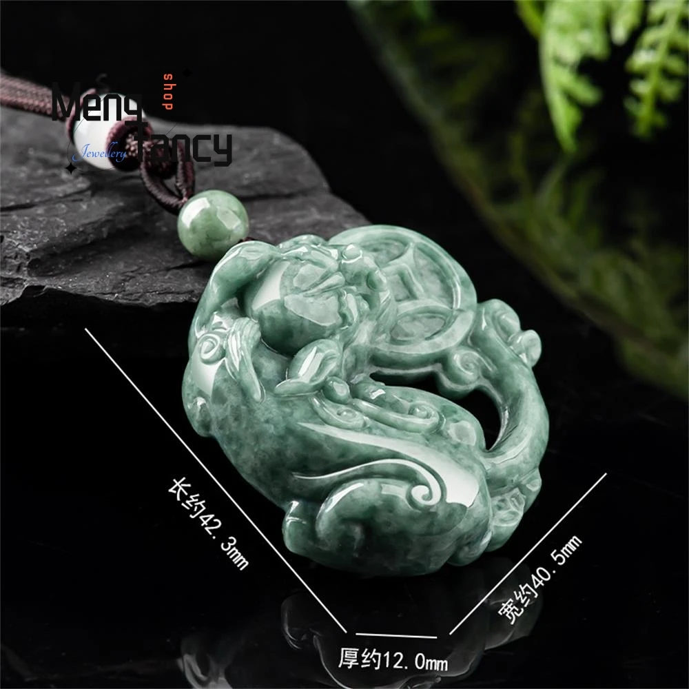 Natural A-goods Jadeite Wealth Inviting Ruyi Pixiu Icy Jade Pendant Exquisite Mascots Fashion Jewelry Holiday Gift