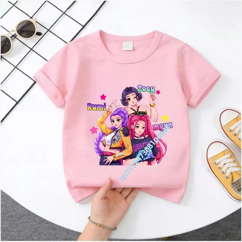 Summer Kpop Demon Hunters Kids Cartoon Anime Meme T-Shirt - Round Neck Casual Boys Top Gift