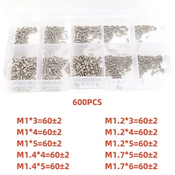 Compact Carbon Steel Crosshead Screws Assortment Kit - Small Self - Tapping Metal Repair Fasteners (600PCS)