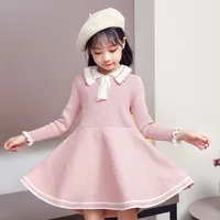 Nouvelle fille bébé pull robe tricotée enfants chaud robe pull pour filles infantile décontracté couleur pure plissée robe de princesse 5