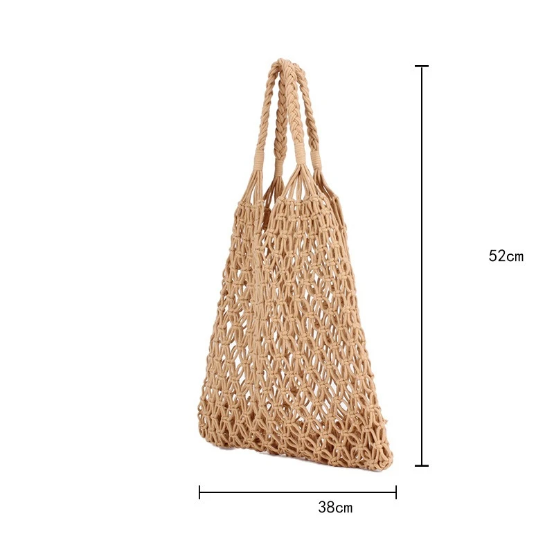 Fashion Crochet Bags for Women Summer Beach Tote Bag Raffia Aesthetic Totes Straw Handbag Bohemian Boho Woven Knit Shoulder Bag - 6