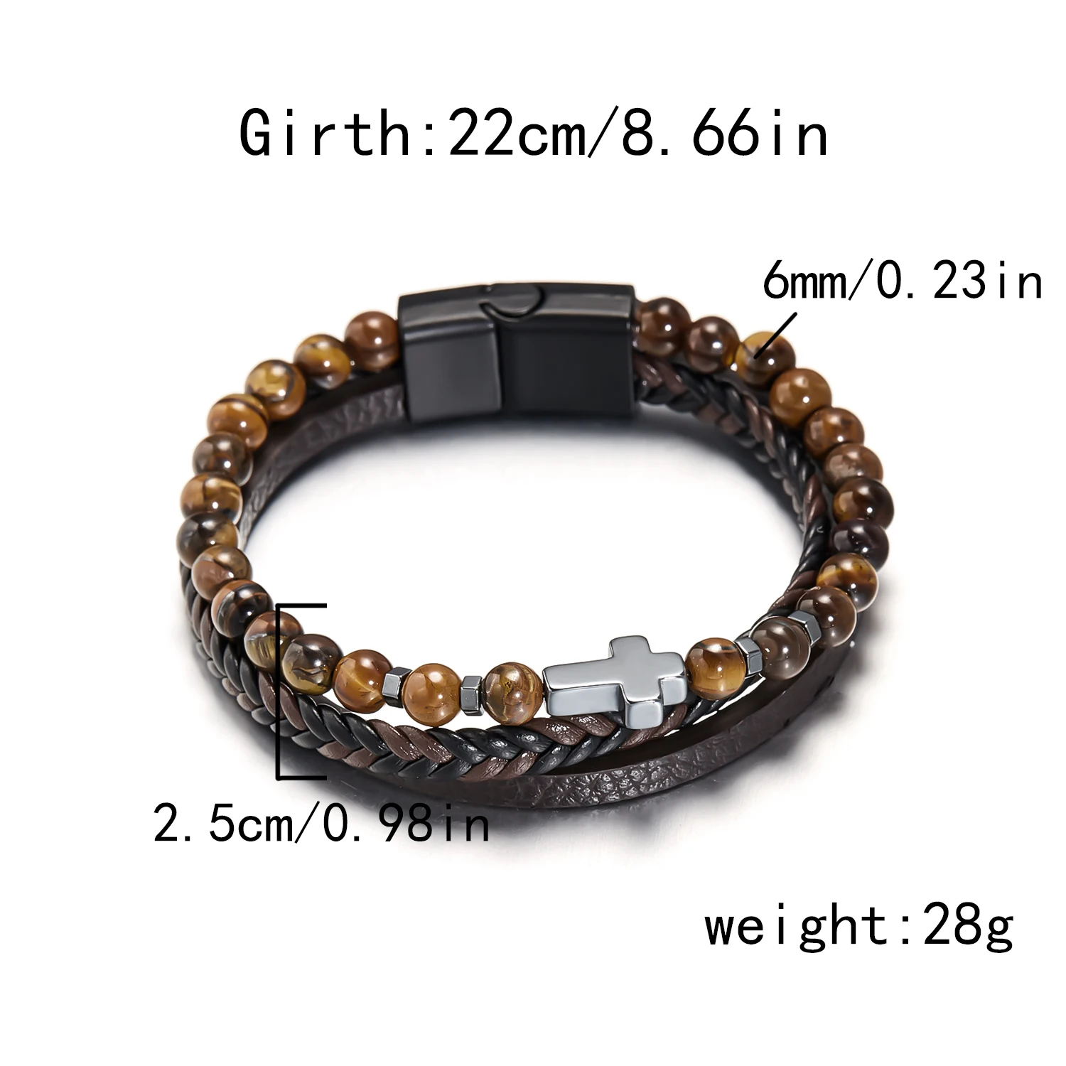 Men Leather Bracelet Vintage Fashion Tiger Eye Volcanic Stone Beaded Multi Layer Leather Cross Bracelet for Men Jewelry Gift leather bracelet beaded bracelet stone bracelet
