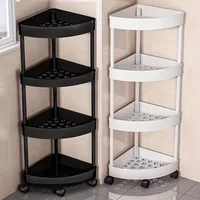 4-storey Bathroom Tripod Rolling Storage Cart Organizer, Space Saving Corner Rack, Durable Plastic with Wheels 2