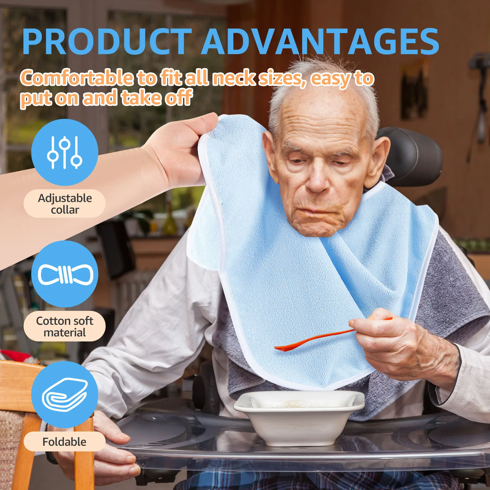 Soft Polyester Adjustable Adult Feeding Bibs
