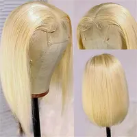 Perruque Bob Lace Front Wig naturelle brésilienne naturelle, cheveux courts, blond 613, Lace Closure transparente, densité 150%, bon marché, pour femmes 3