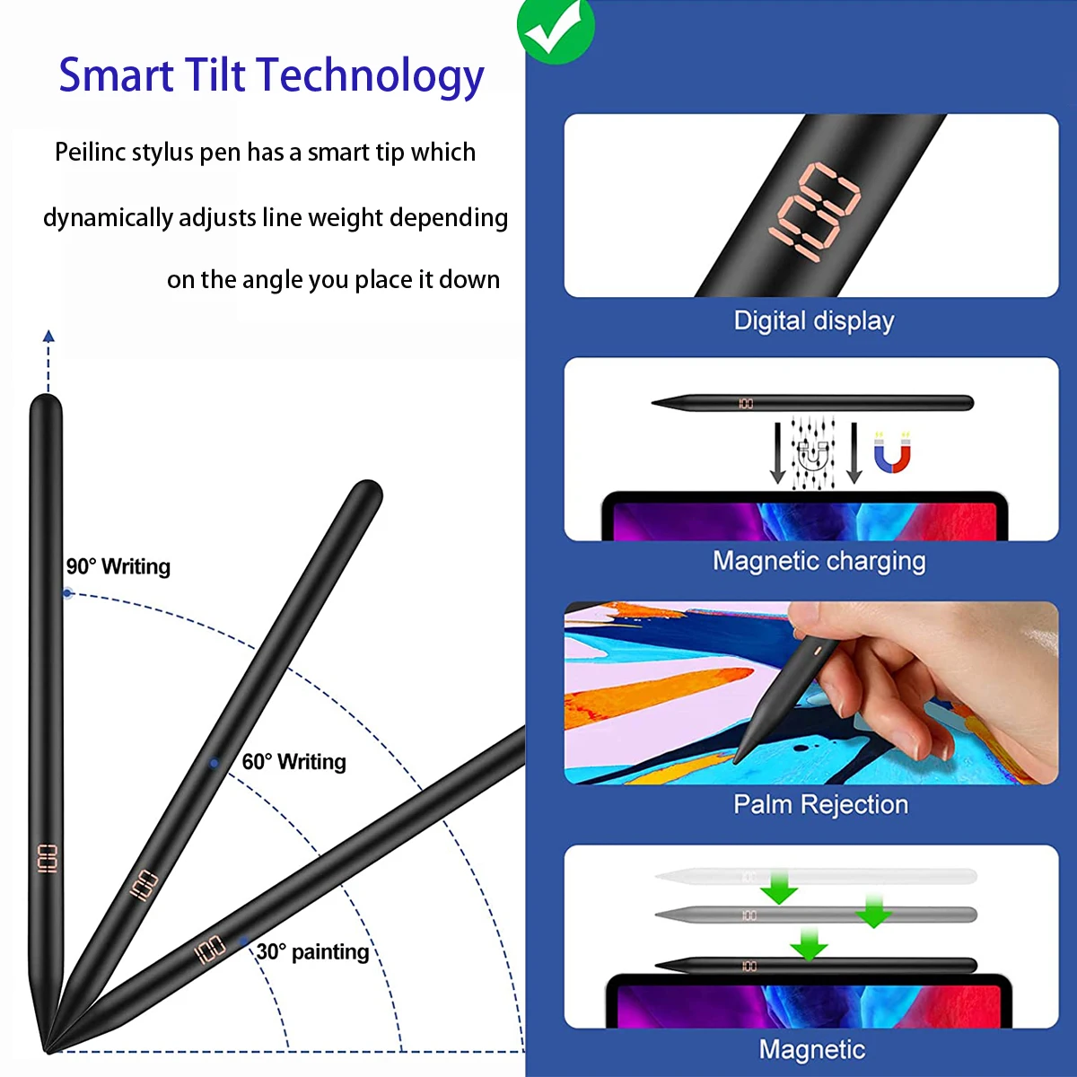 스타일러스 펜, 무선 충전 팜 리젝션, 블루투스 틸트, 애플 펜슬 2, 아이패드 에어 4, 5, 프로 11, 12.9, 미니 6 용
