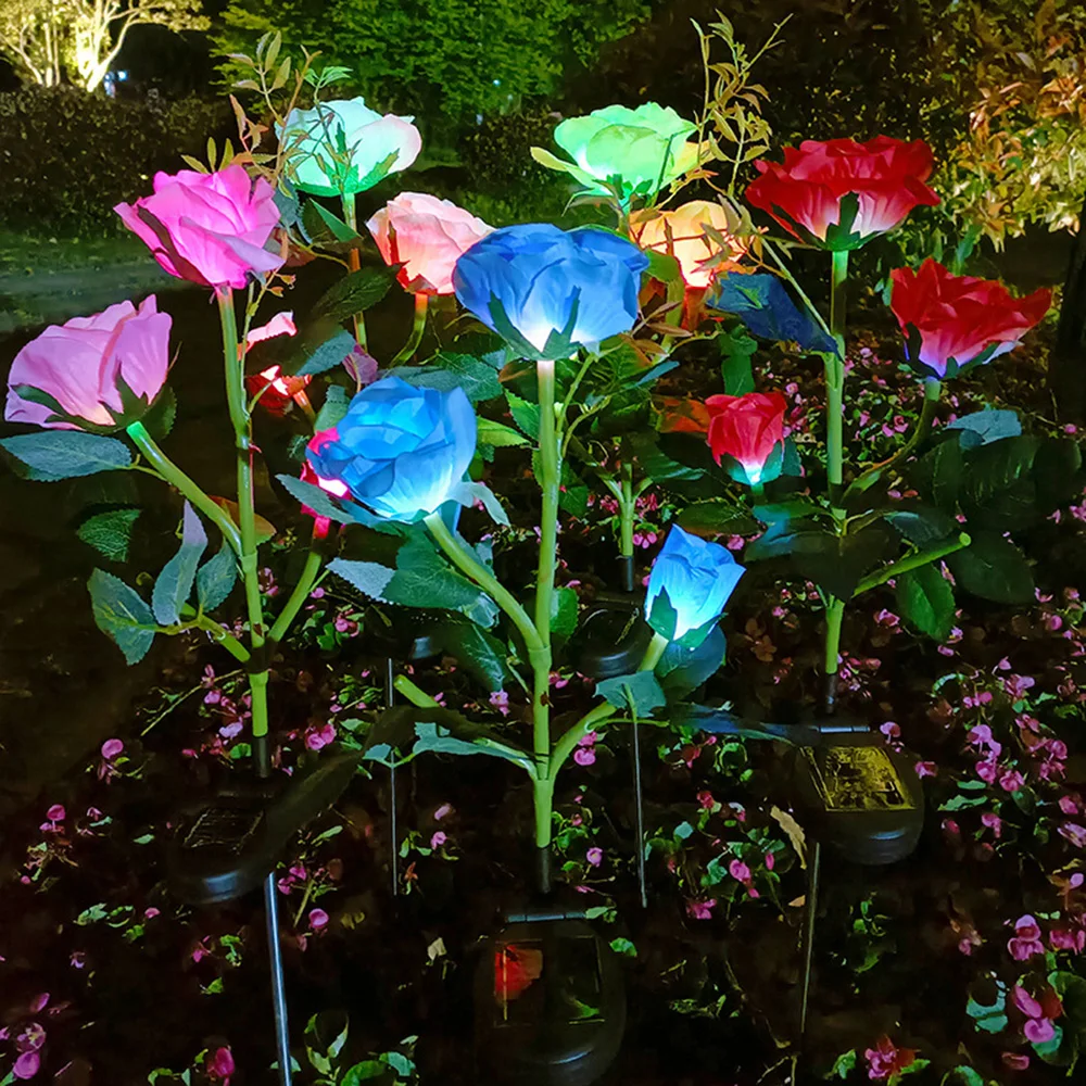 7 Heads Solar Lights Outdoor Decorative Solar Garden Lights Rose Flower Lawn Lamp For Yard Patio Garden Decor