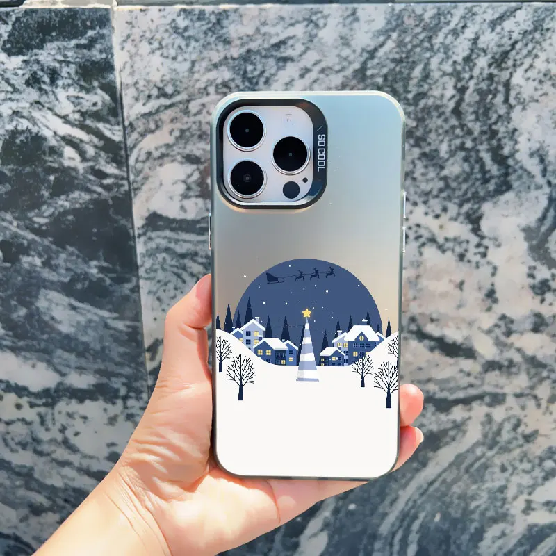 Frohe Weihnachten Baum Schnee Szene Handy hülle für iPhone 14 13 12 Mini 11 Pro Max 16 Pro Max 15 14 plus stoß feste Laser Rückseite – Detail 3