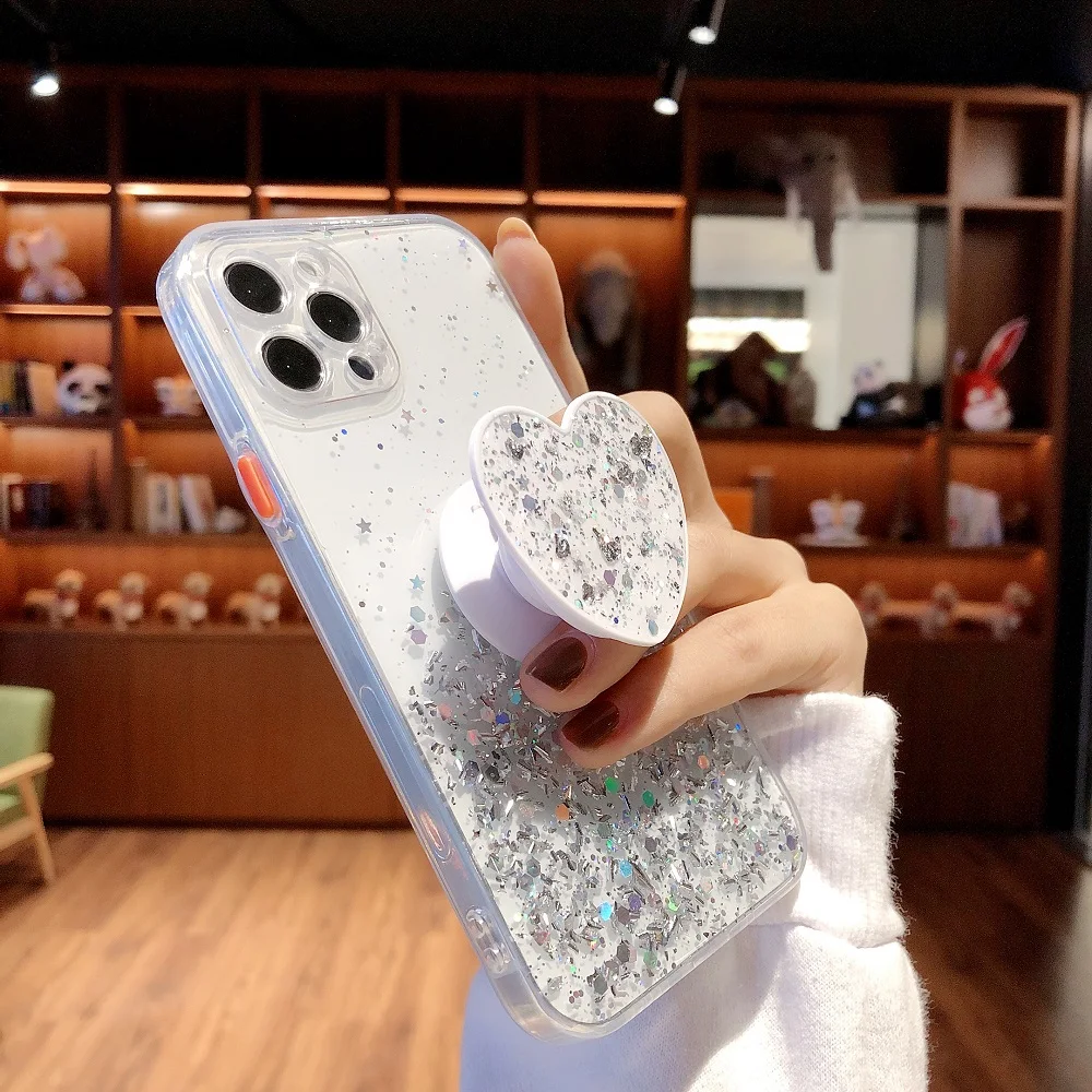 Case for iPhone 11 13 12 Pro Max Mini Case for iPhone 7 8 6 6S Plus XR X XS Max Cases Glitter Sequins Silicon Cover Phone Holder